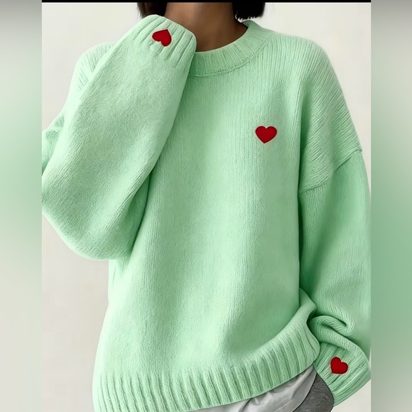 Sweaters - Mint Green Sweater with Heart Details